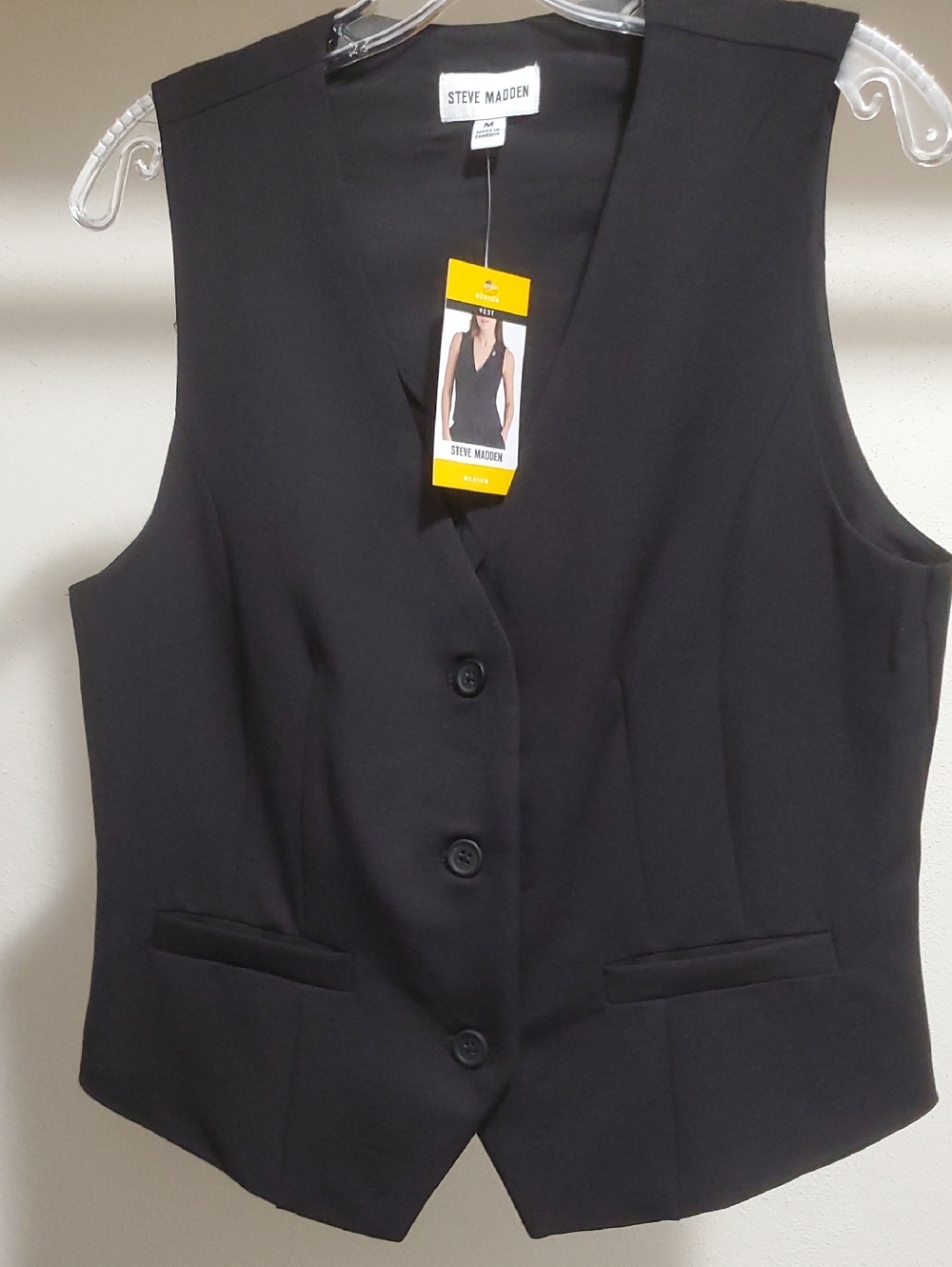 NWT Steve Madden Black Tailored Button-Front Vest Size Medium - Picture 2 of 6